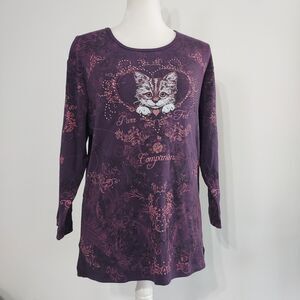 Purple Cat Kitten Endless Designs Long Sleeve T Shirt 2X Purr fect Companion